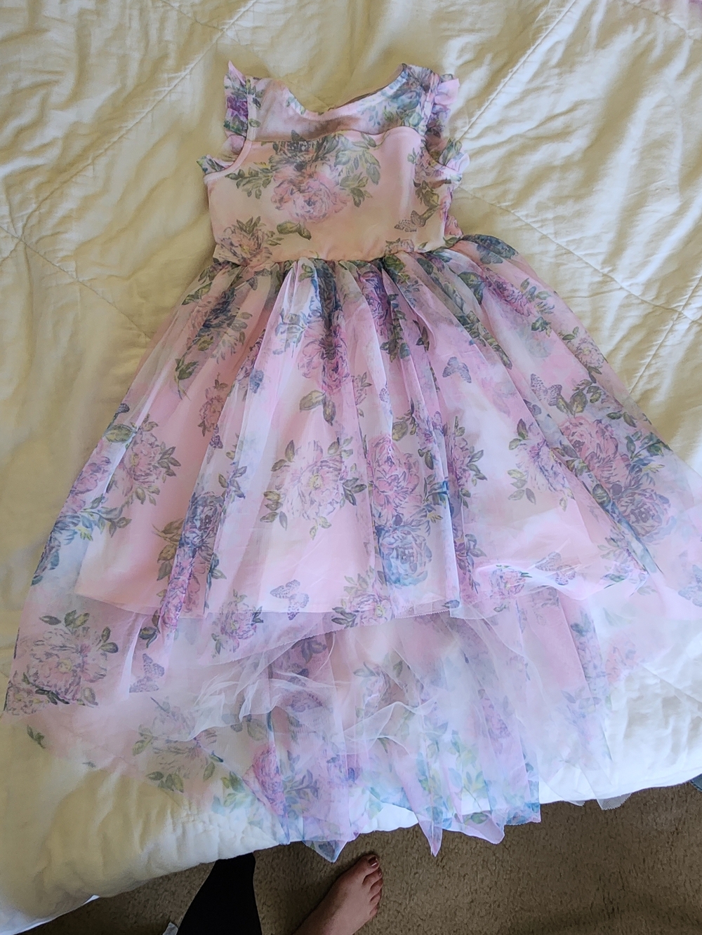 Girls Floral Layered Tulle Dress